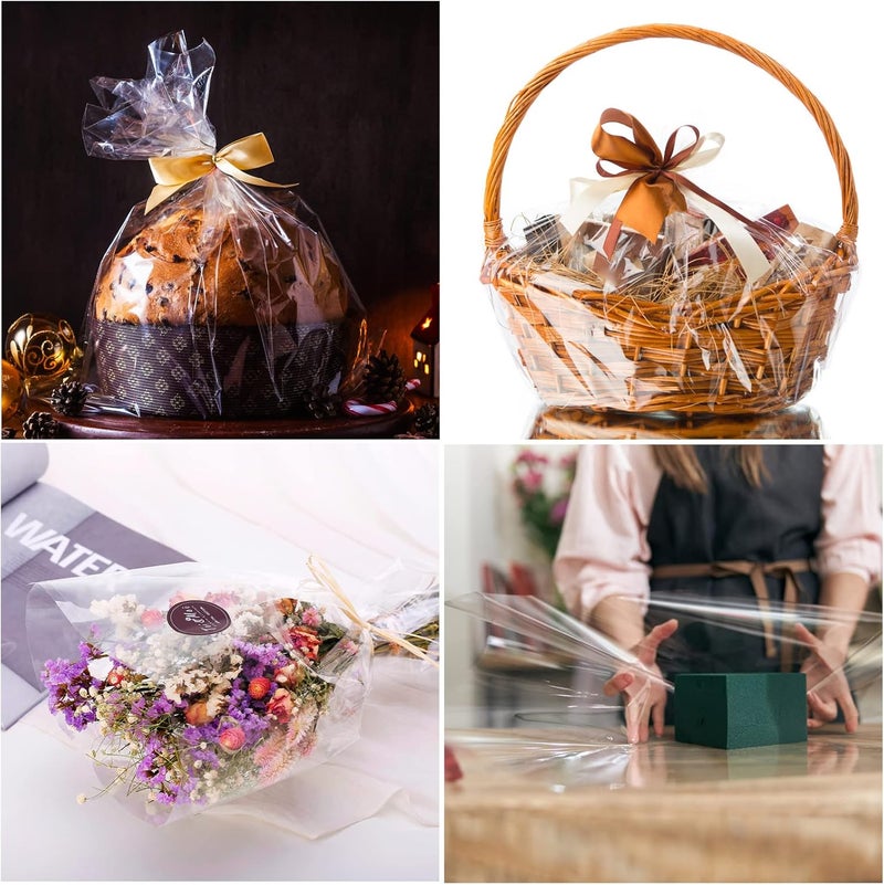 Giiffu Clear Cellophane Wrap Roll-Plastic Gift Wrapping Paper 148ft x 34 inches, Transparent Paper Wrap Roll 3 Mil Thick for Floral Bouquets, Flower Paper Wrapping for Hampers, Baskets, Treats, Arts & Crafts - Image 3